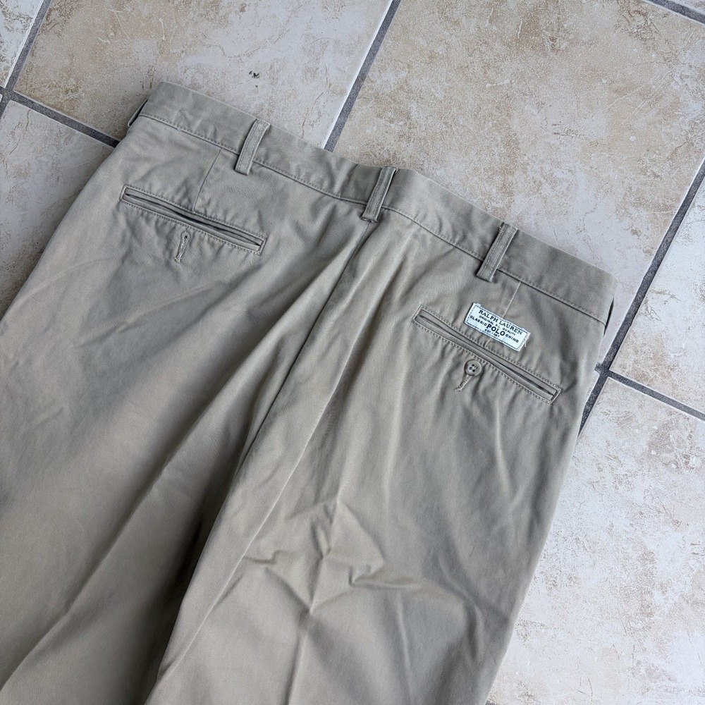 Polo Ralph Lauren Pants Mens 36x32 Khaki Andrew Double Pleated High Rise Chino - Picture 6 of 10